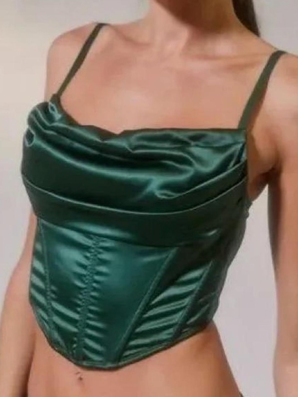 Urban Outfitters Satin Cowl-Neck Corset Top - Emerald Green XS